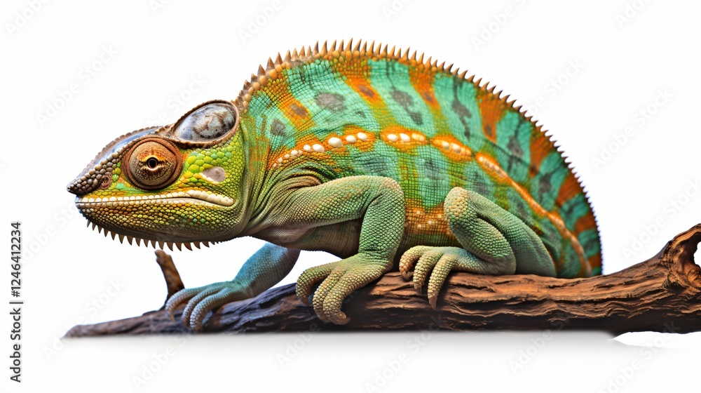 Obraz premium Vibrant Chameleon Isolated on White Background for Professional Use and Nature-themed Designs