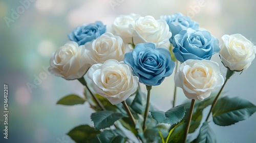 Elegant Bouquet of Cream and Blue Roses Soft Focus Romantic Floral Arrangement