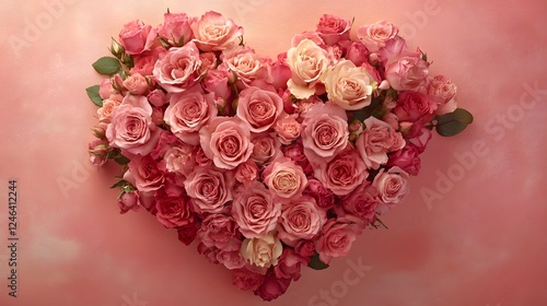 Romantic Pink Roses Arranged in Heart Shape Valentines Day Flowers Floral Background