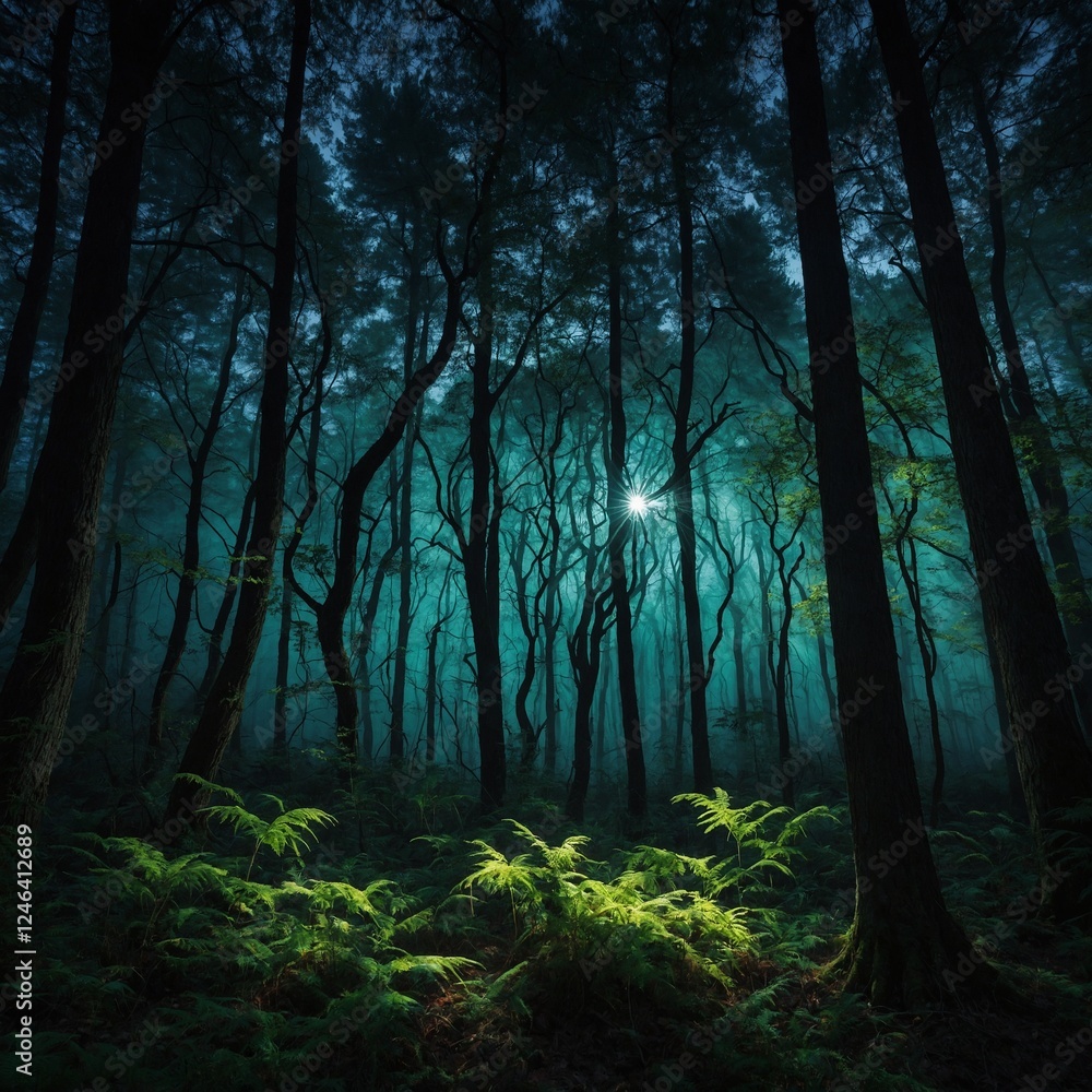 A dreamlike forest where trees have glowing, pulsating veins of light. A dreamlike forest where trees have glowing, pulsating veins of light.
