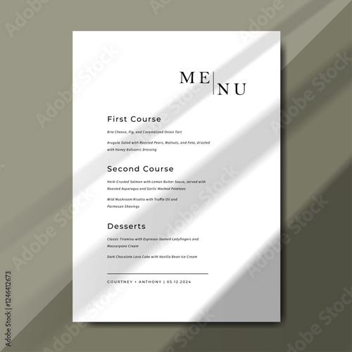 Wedding Menu Template with minimalist and modern design, perfect for dinner menu and elegant receptions. Template size 5" x 7"