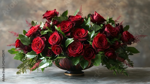 Wallpaper Mural Luxurious Dark Red Roses Bouquet in Elegant Bowl Romantic Floral Arrangement Torontodigital.ca
