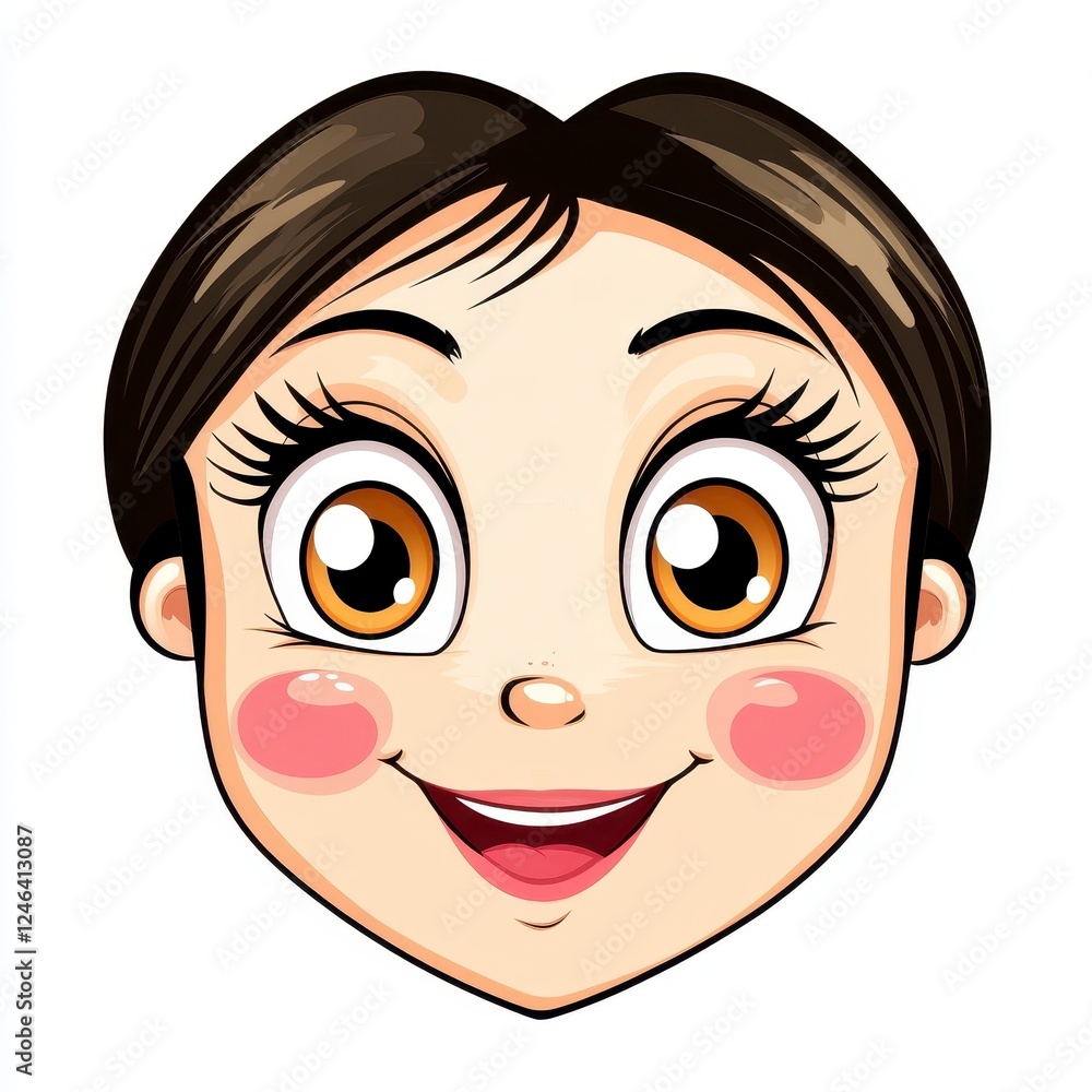 Cheerful Cartoon Face with Bright Eyes and Smiling Expression Cheerful Cartoon Face with Bright Eyes and Smiling Expression