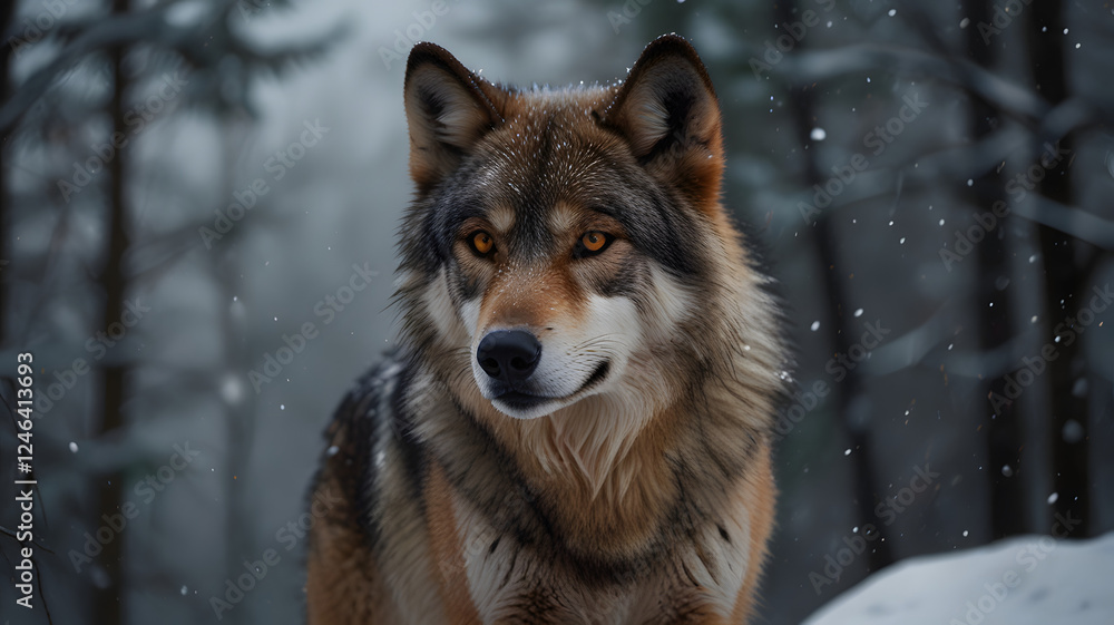 Obraz premium gray wolf in snow, ai generated