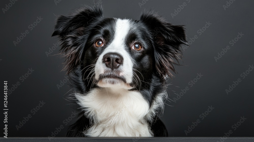 Fototapeta premium Attentive Border Collie portrait, studio shot, dark background, pet website use