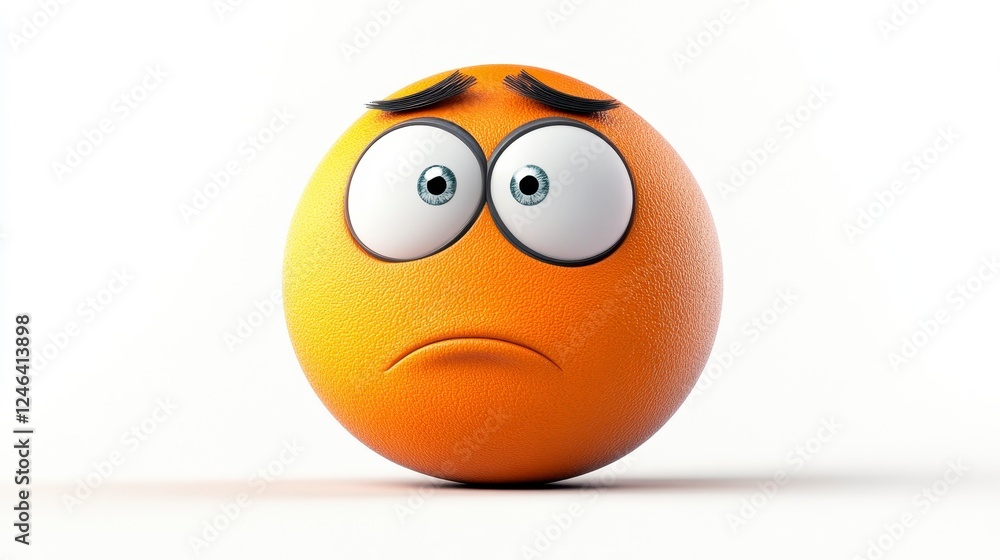 Sad Orange Character with Big Eyes and Frowning Expression Sad Orange Character with Big Eyes and Frowning Expression