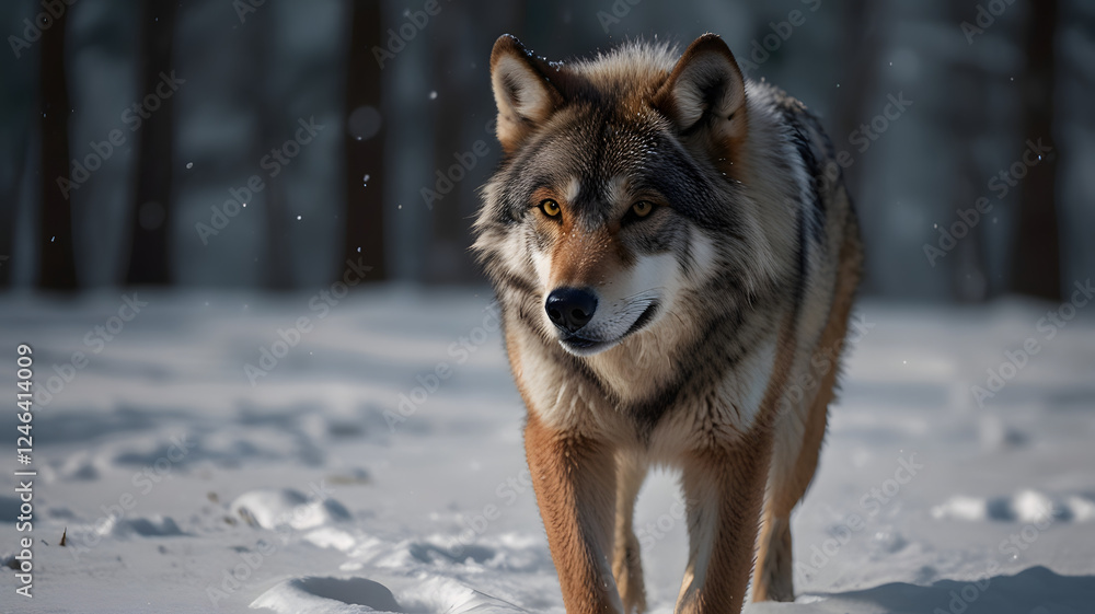 Fototapeta premium gray wolf in snow, ai generated