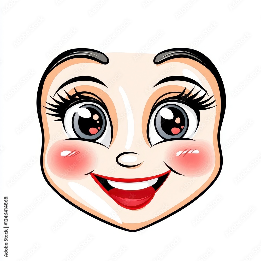 Cute Cartoon Character Face with Big Eyes and Cheerful Expression