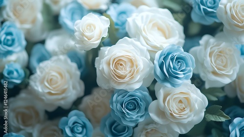 Elegant Close up of Delicate Light Blue and White Roses Bouquet Floral Background Texture
