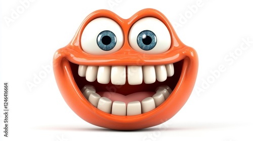 Bright Orange Cartoon Character with Big Smile and Blue Eyes