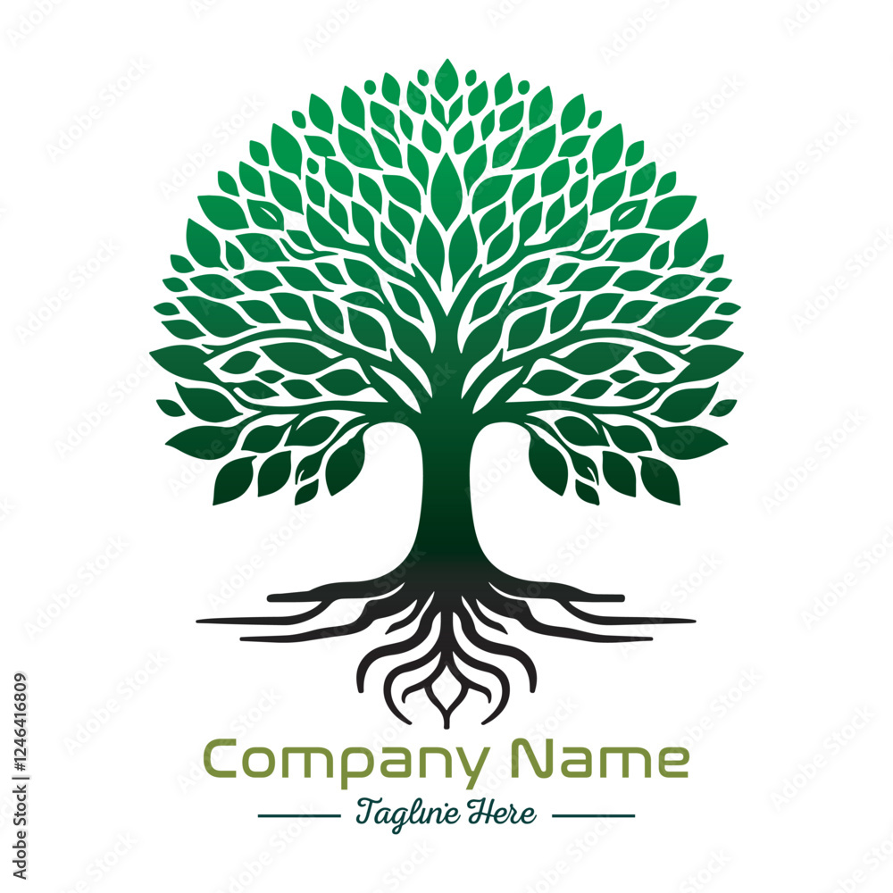 Naklejka premium Beautiful green tree silhouette and vector design, minimalist business logo for tree icon on white background.