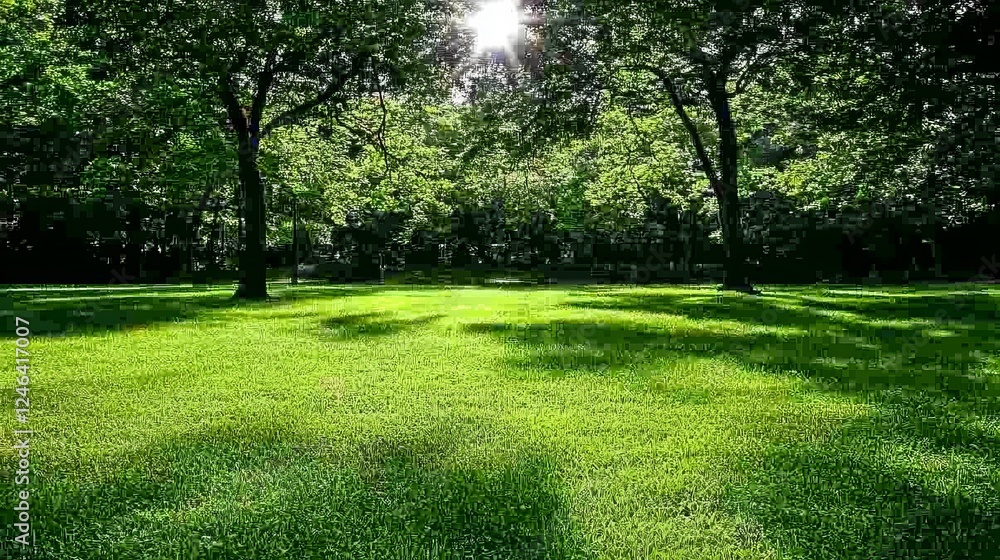 Obraz premium Sunlit Green Meadow in Lush Summer Park