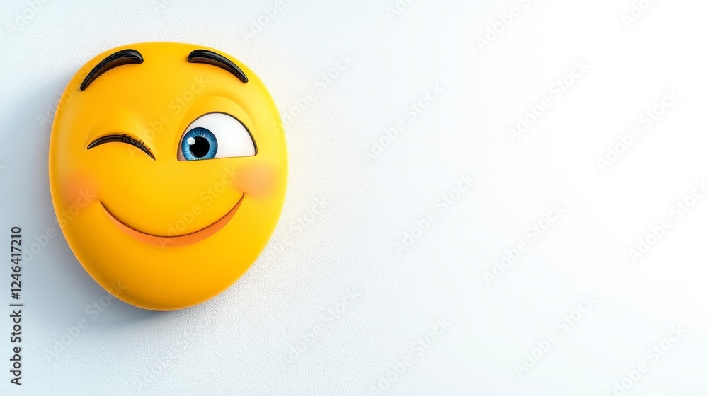 Fototapeta premium Happy Winking Emoji Icon on Simple Background for Fun Expressions