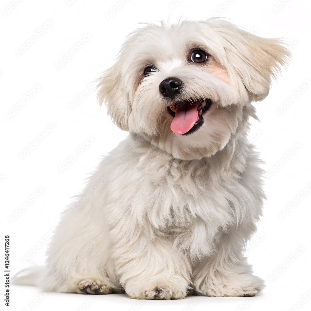 Fluffy White Dog Sitting on White Surface with Blurred Face Fluffy White Dog Sitting on White Surface with Blurred Face