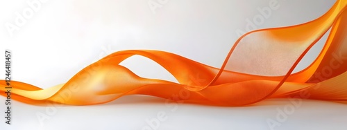 A close-up of an orange ribbon on the left side, elegantly entwined with blurred ribbons
