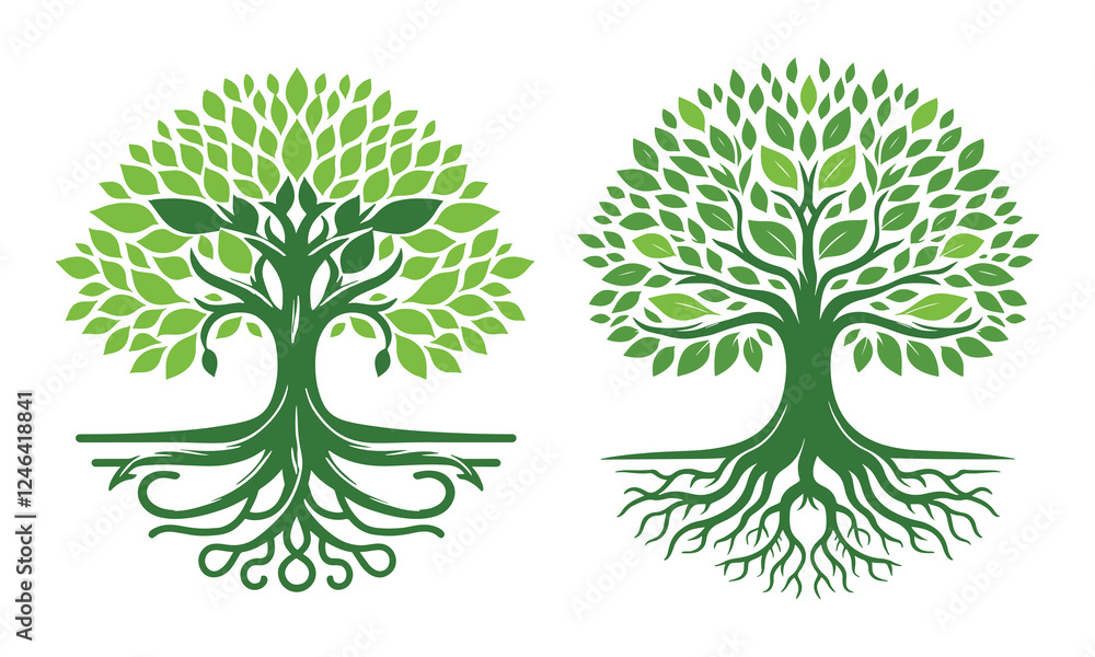 Beautiful green tree silhouette and vector design, minimalist business logo for tree icon on white background. Beautiful green tree silhouette and vector design, minimalist business logo for tree icon on white background.