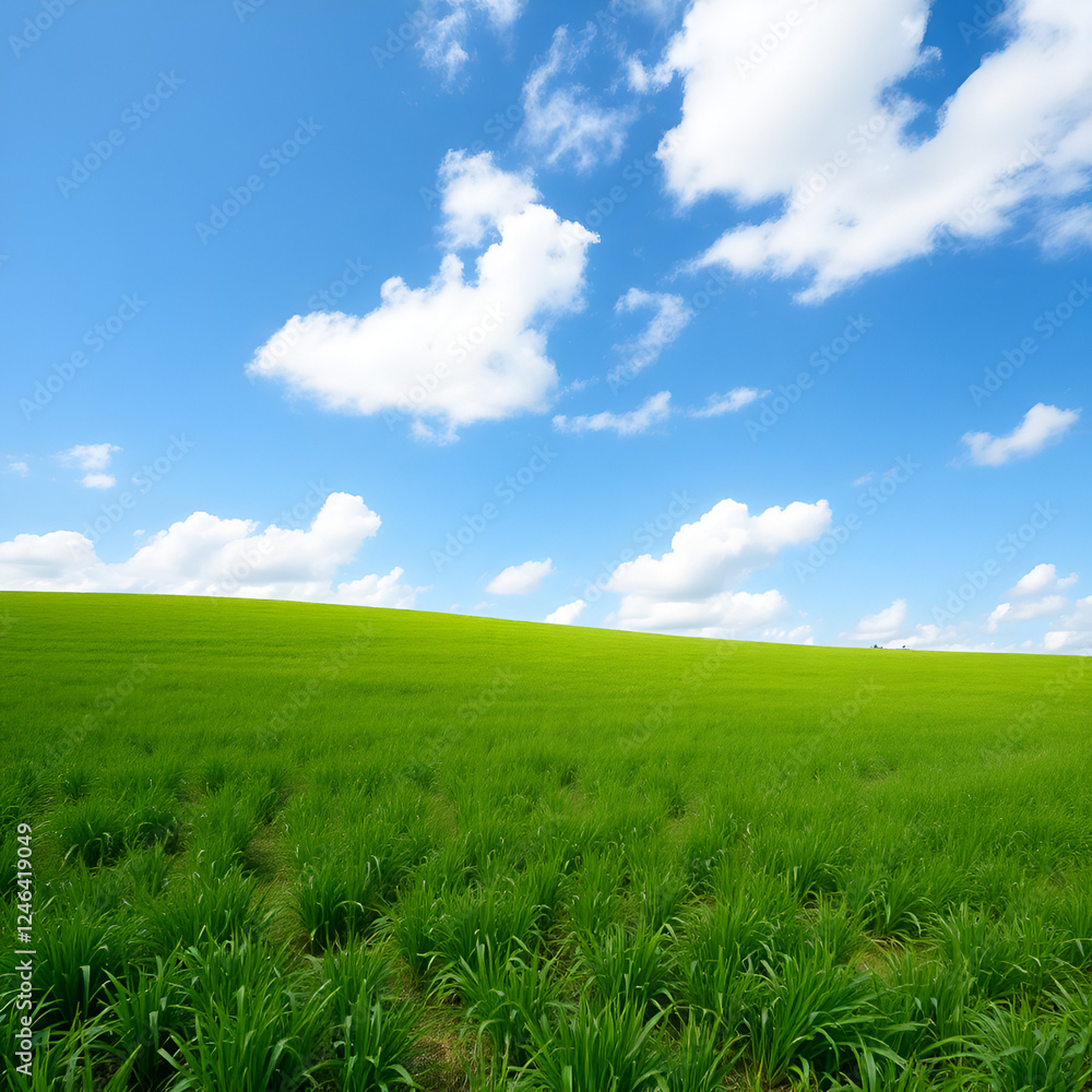 Obraz premium green field and blue sky