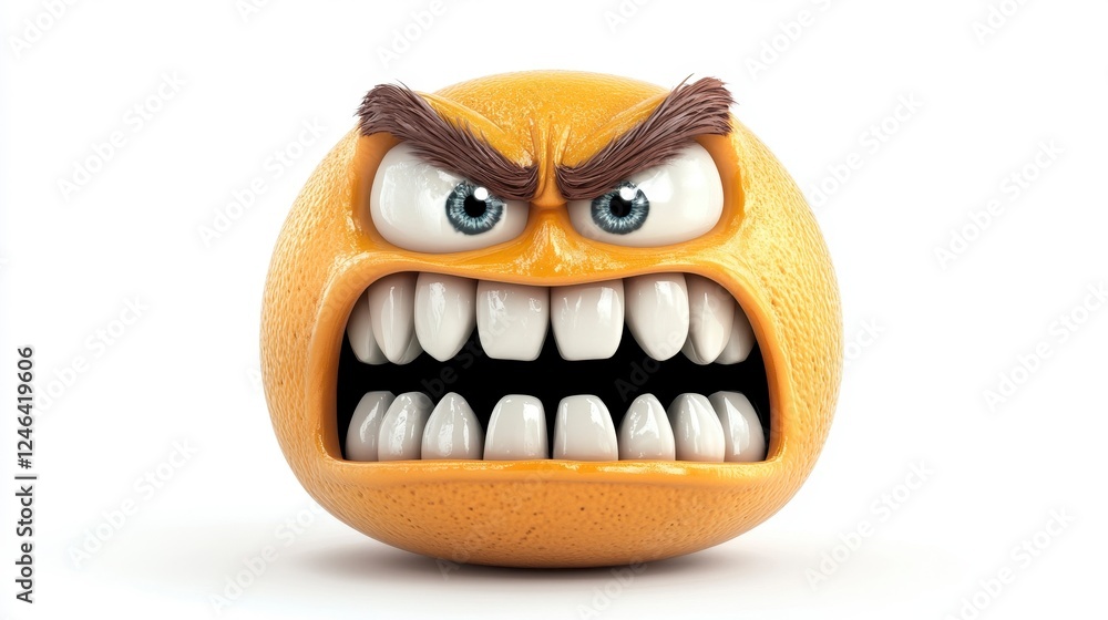 Angry Fruit Character with Intense Expression and Ferocious Teeth