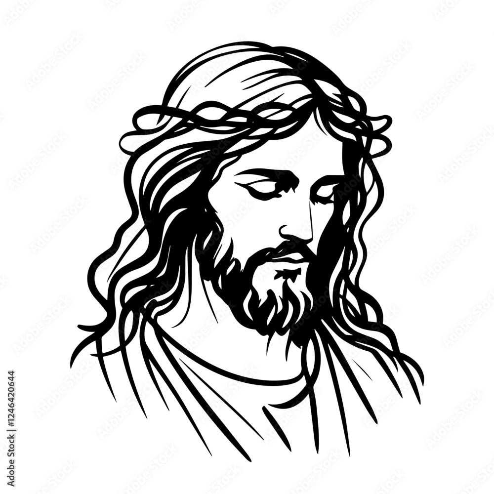 jesus christ portrait sketch vector black and white style jesus christ portrait sketch vector black and white style