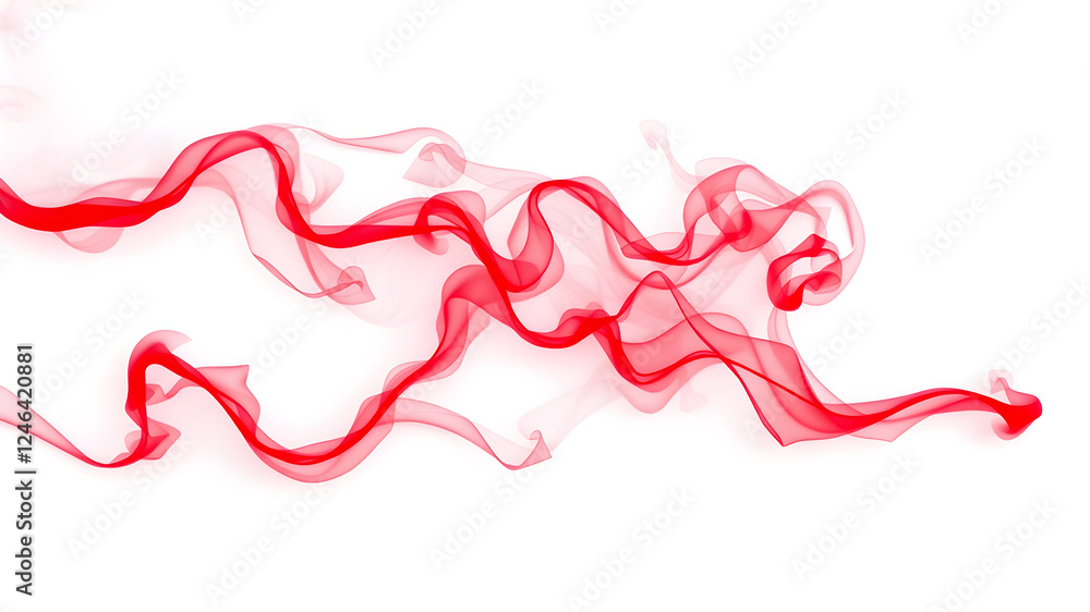 Trail of red smoke on white background. Generative AI