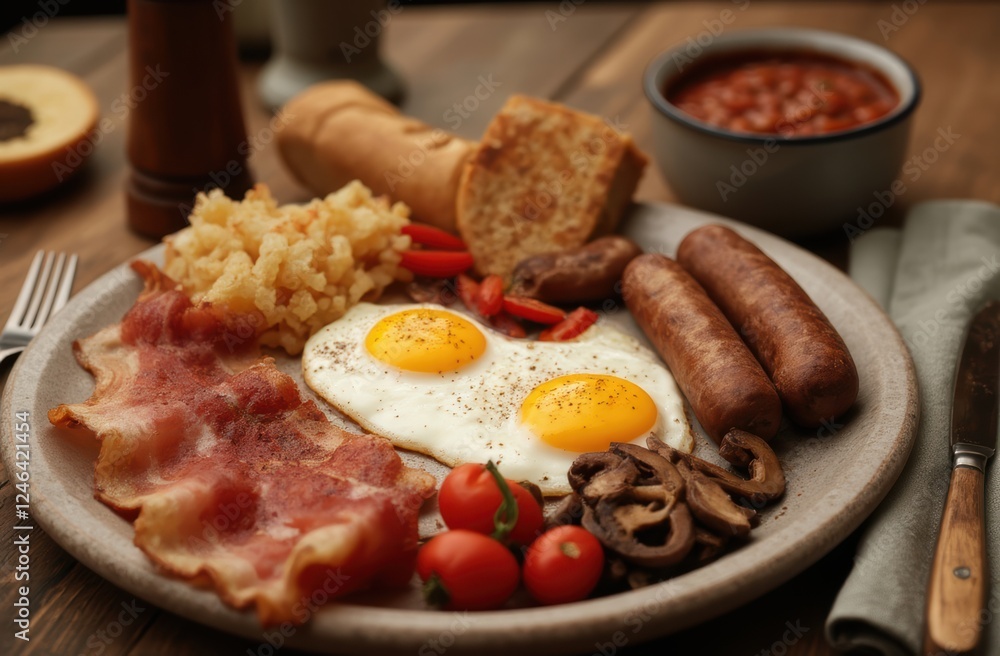 close-up shot of a beautifully arranged breakfast plate, featuring two sunny-side-up eggs with perfectly set whites and rich, golden yolks glistening under soft morning light close-up shot of a beautifully arranged breakfast plate, featuring two sunny-side-up eggs with perfectly set whites and rich, golden yolks glistening under soft morning light