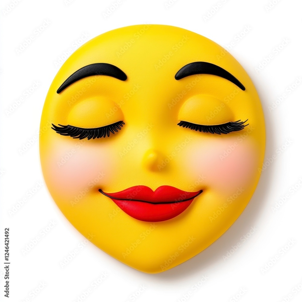 Smiling Yellow Emoji Face with Closed Eyes and Red Lips Design Smiling Yellow Emoji Face with Closed Eyes and Red Lips Design