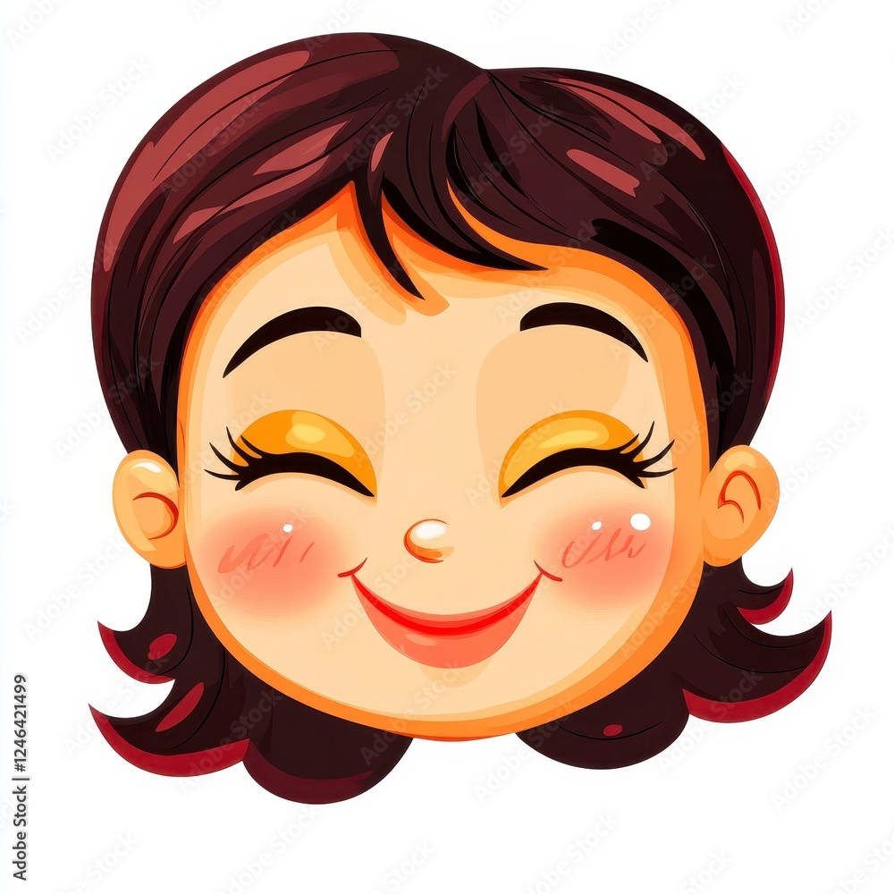 Cute smiling cartoon girl with closed eyes and happy expression Cute smiling cartoon girl with closed eyes and happy expression