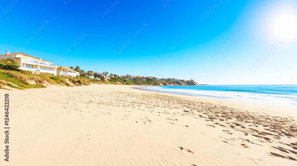 Sunny Beachfront Homes and Golden Sand Coastal View Sunny Beachfront Homes and Golden Sand Coastal View