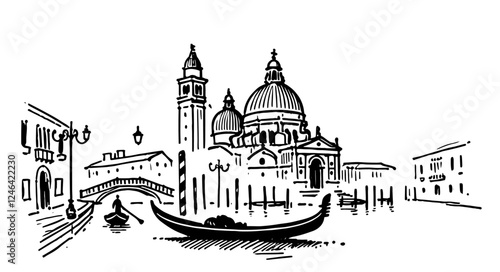 venetian gondola vector black and white architectural illustration