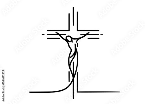 jesus on cross illustration black vector monoline design