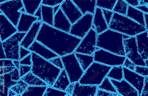 A blue image of a broken surface with blue lines. The image has a cold and desolate feeling to it