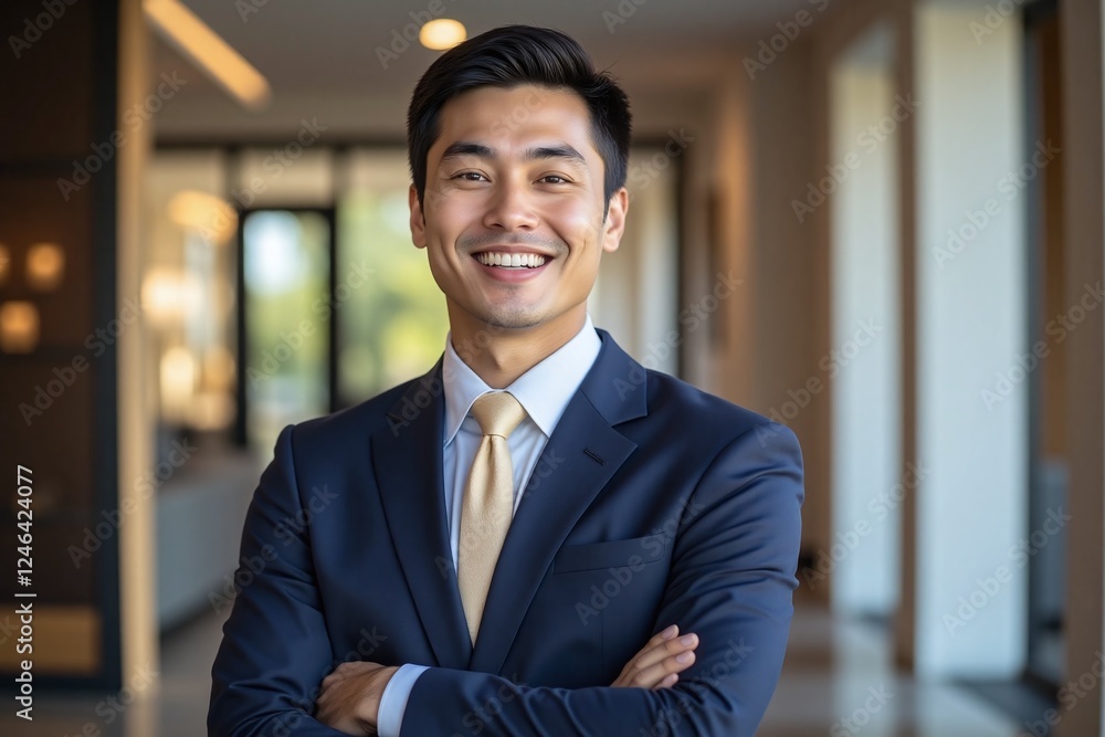 well dressed man in professional setting navy suit arms crossed well dressed man in professional setting navy suit arms crossed