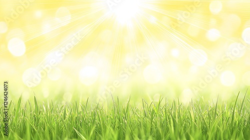 Sunny Spring Meadow with Bright Sunlight Rays