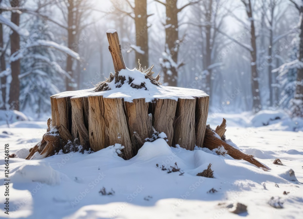 custom made wallpaper toronto digitalSeasonal winter backdrop with snow-covered stump, woodland, frozen, outdoors, snowfall, backdrop