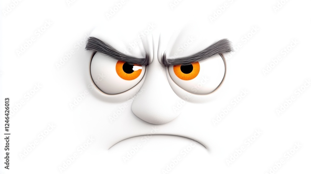 Angry Cartoon Face with Intense Expression and Bold Eyebrows Angry Cartoon Face with Intense Expression and Bold Eyebrows