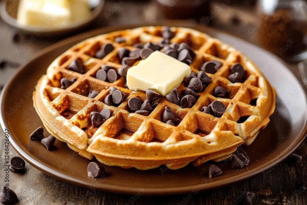 Delicious Chocolate Chip Waffles with Melted Butter Delicious Chocolate Chip Waffles with Melted Butter