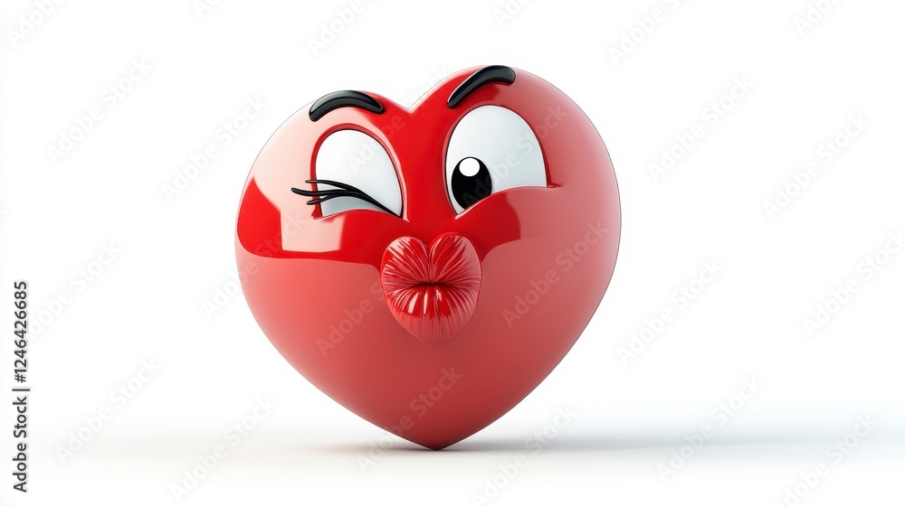 Playful Heart Character Winking and Blowing a Kiss in Bright Red Playful Heart Character Winking and Blowing a Kiss in Bright Red