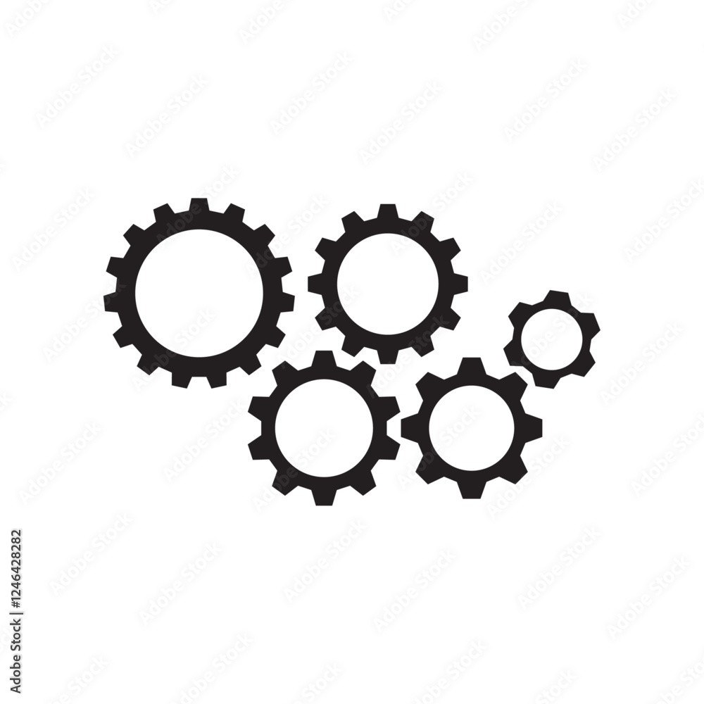 Gear set template. Black gear wheel icons on white background, stock vector Gear set template. Black gear wheel icons on white background, stock vector