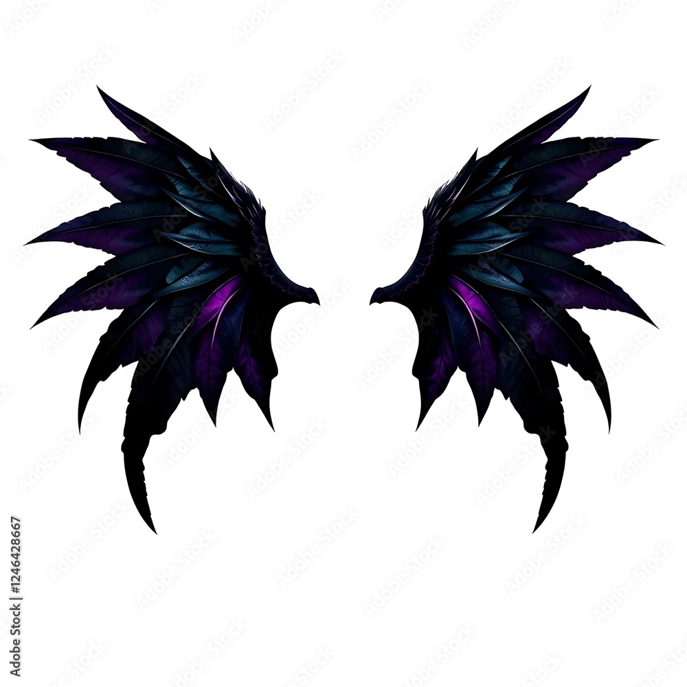 Obraz premium Dark wings in matte black & deep purple, with a gothic, mystical aura, blending mystery and elegance.