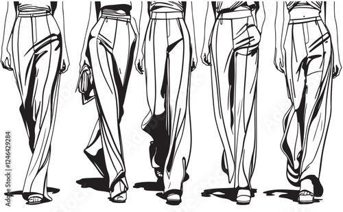 Fashion illustration. Models in vide pants sketch