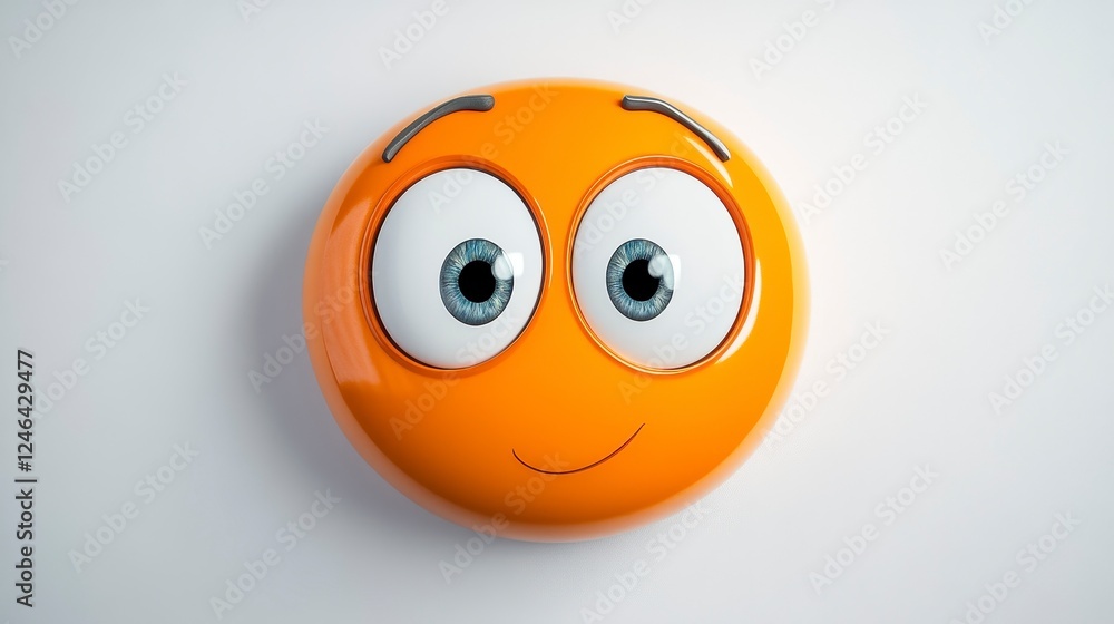 Smiling Orange Face with Big Eyes on White Background