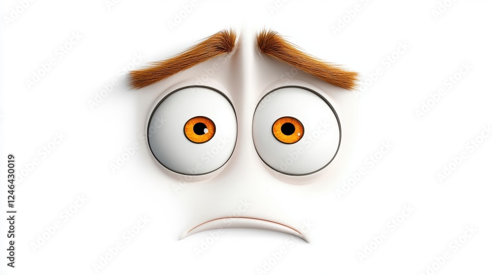 Obraz premium Sad cartoon face with expressive eyes and furrowed eyebrows