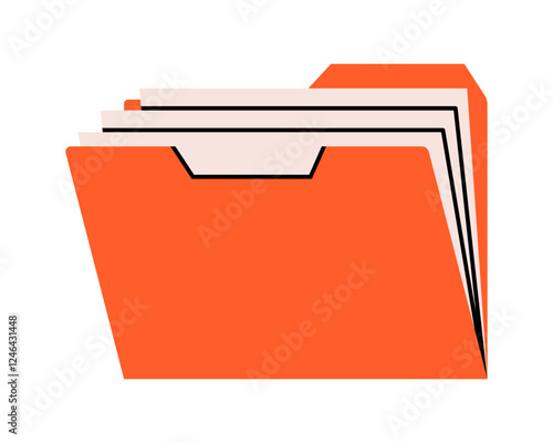 Hand drawn cute illustration of folder with documents. Flat vector file archive in colored doodle style. Planning or time management icon. Paper office data. Catalog or organizer. Isolated.