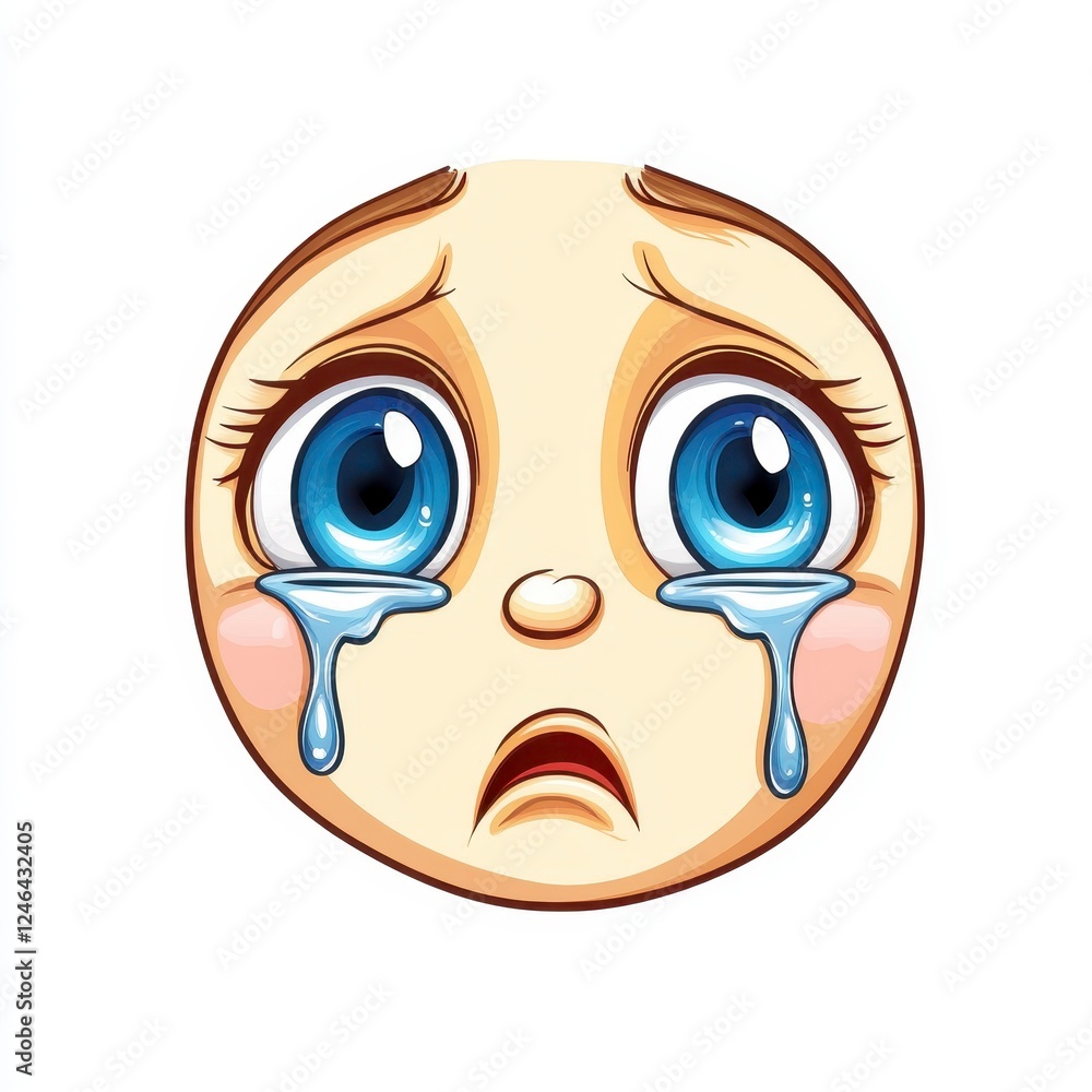 Sad Cartoon Face with Big Eyes and Tears Streaming Down Cheeks Sad Cartoon Face with Big Eyes and Tears Streaming Down Cheeks