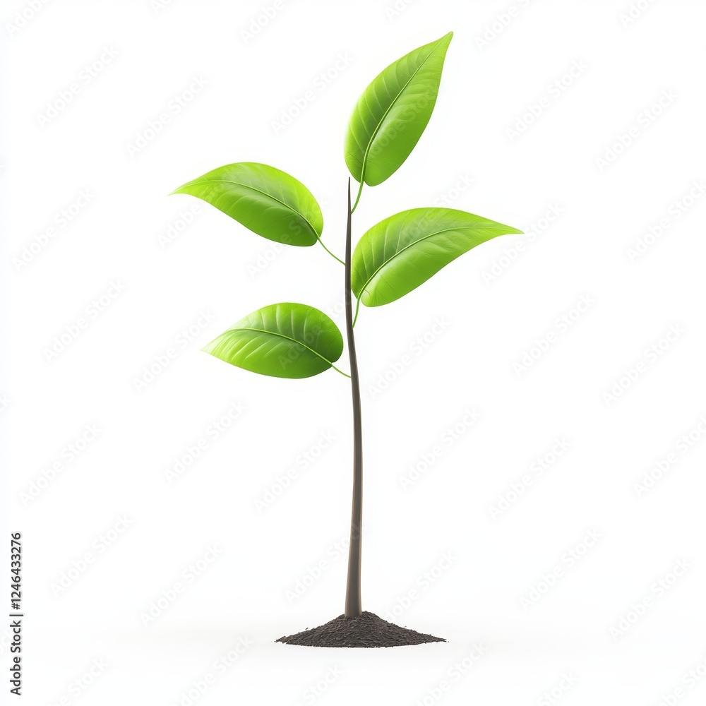 Fresh Green Plant Sprout Growing in Dark Soil Isolated on White Background Fresh Green Plant Sprout Growing in Dark Soil Isolated on White Background