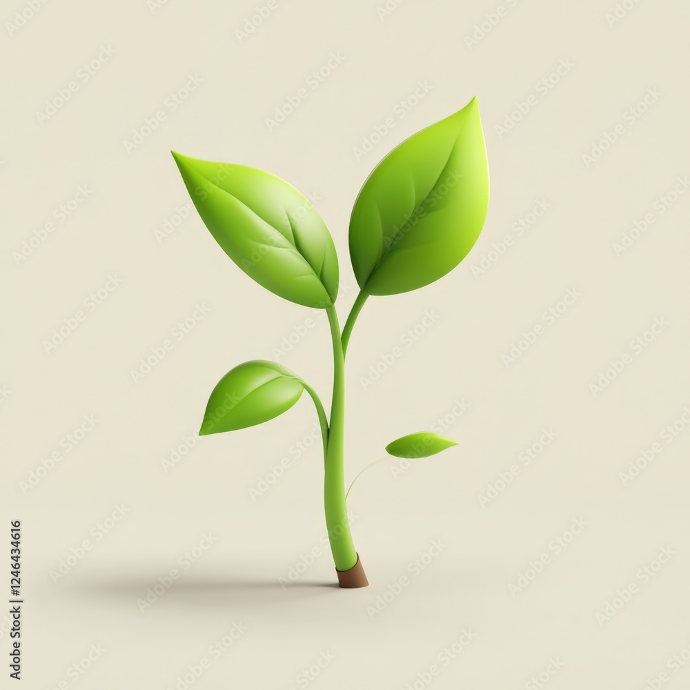 Fototapeta premium Fresh Green Plant Growing with Leaves on Neutral Background
