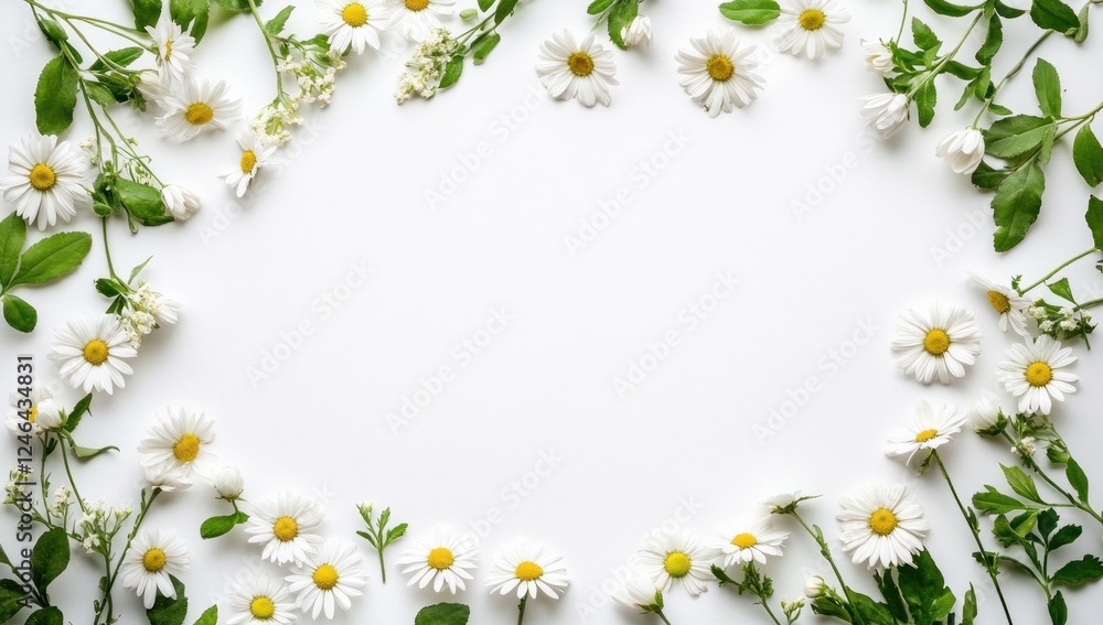 Fototapeta premium Floral Frame of White Daisies on White Background