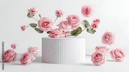 A beautiful and the pink color Cherry bomb flower with the pink podium on the pink background 