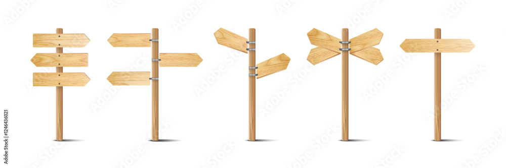 Realistic 3D Wooden Signboards Vector Set: Plywood Road Pointers and Blank Arrows with Wood Texture. Vector. Realistic 3D Wooden Signboards Vector Set: Plywood Road Pointers and Blank Arrows with Wood Texture. Vector.