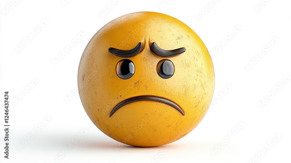 Fototapeta premium Sad Yellow Emoji Expressing Emotion with Frown and Downturned Eyes